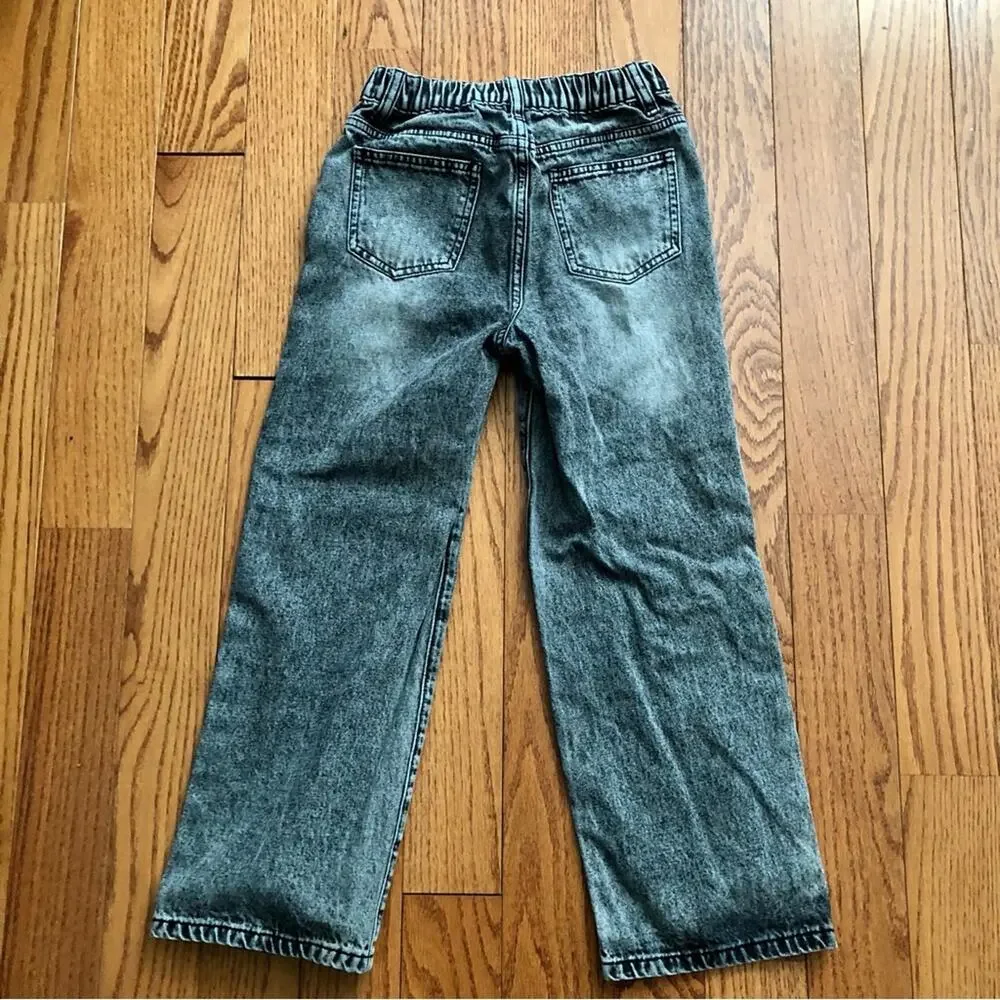 SHEIN Acid-Wash Distressed Wide-Leg Casual Gray Black Jeans Girl’s Size 10